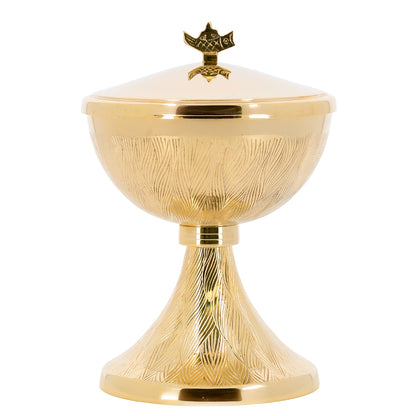 Pisside liturgica in ottone dorato incisa – Pisside per la Messa con coperchio – Altezza 17 cm