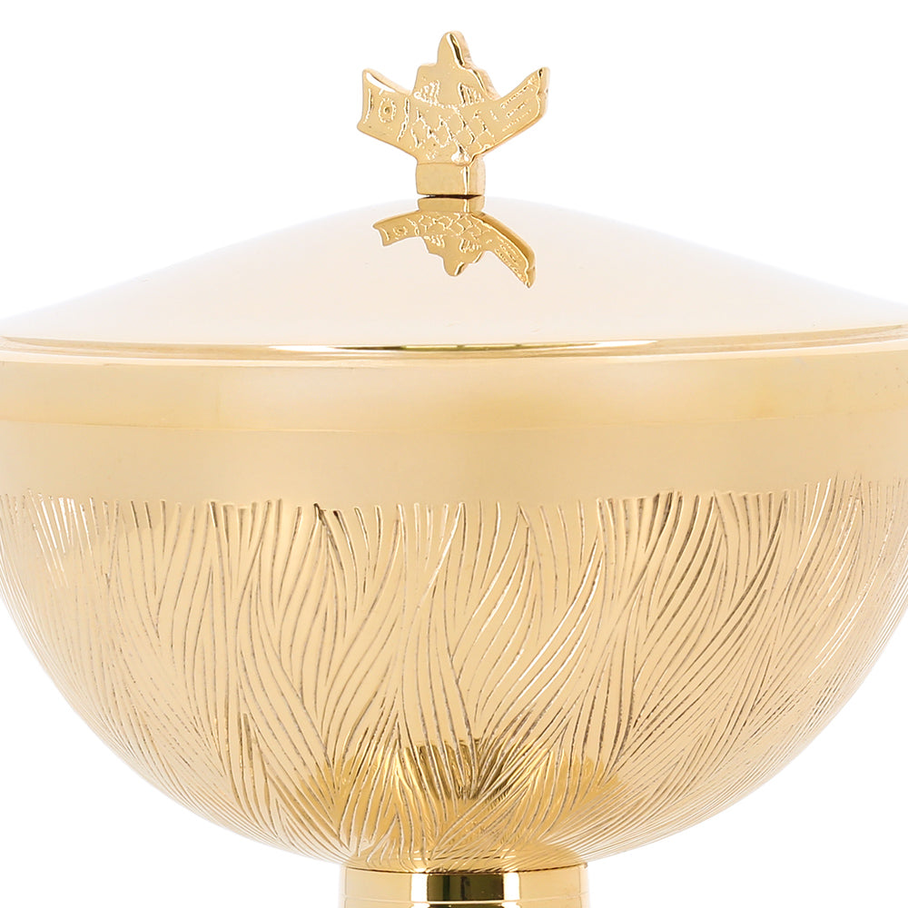 Pisside liturgica in ottone dorato incisa – Pisside per la Messa con coperchio – Altezza 17 cm