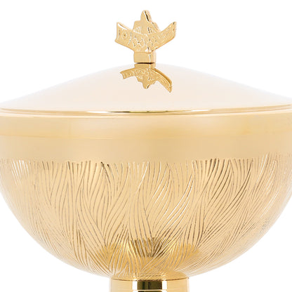 Pisside liturgica in ottone dorato incisa – Pisside per la Messa con coperchio – Altezza 17 cm