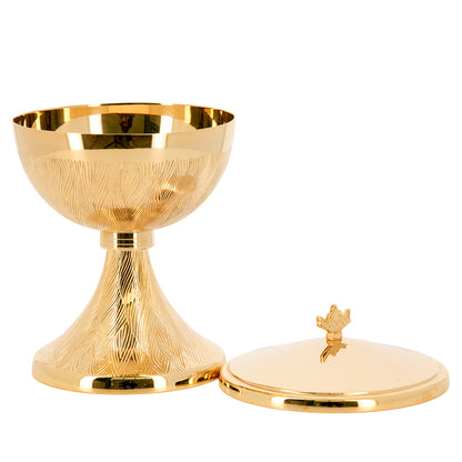 Pisside liturgica in ottone dorato incisa – Pisside per la Messa con coperchio – Altezza 17 cm