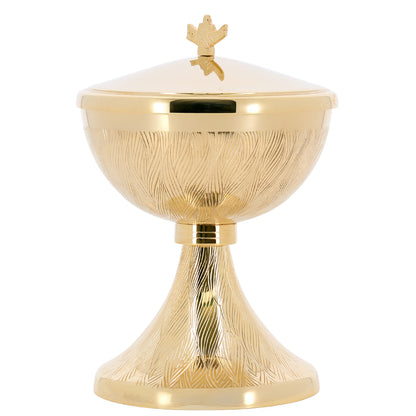 Pisside liturgica in ottone dorato incisa – Pisside per la Messa con coperchio – Altezza 17 cm