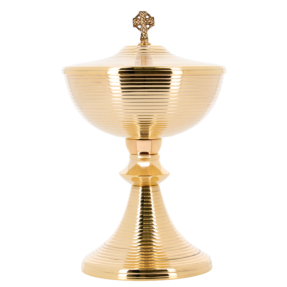 Pisside liturgica in ottone dorato con coperchio – Pisside per la Messa – Altezza 24 cm