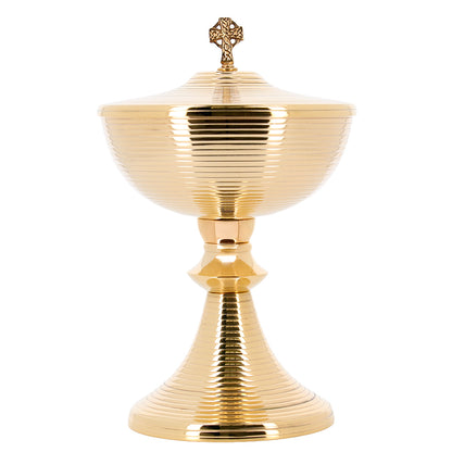 Pisside liturgica in ottone dorato con coperchio – Pisside per la Messa – Altezza 24 cm