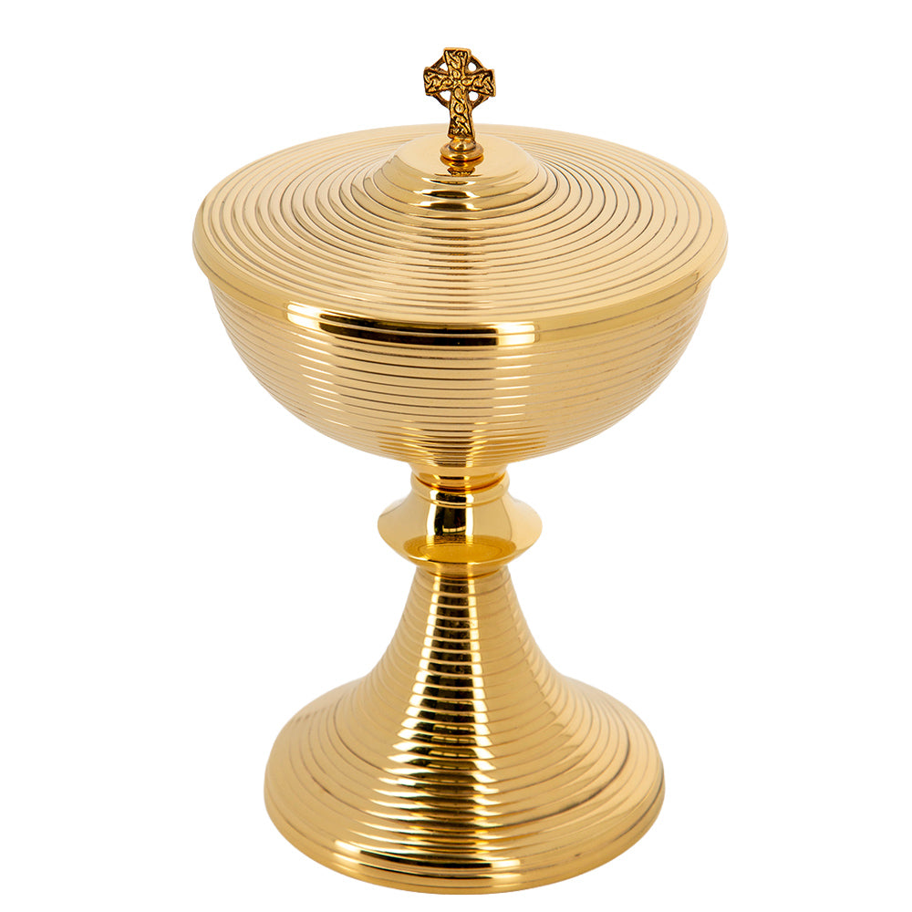 Pisside liturgica in ottone dorato con coperchio – Pisside per la Messa – Altezza 24 cm