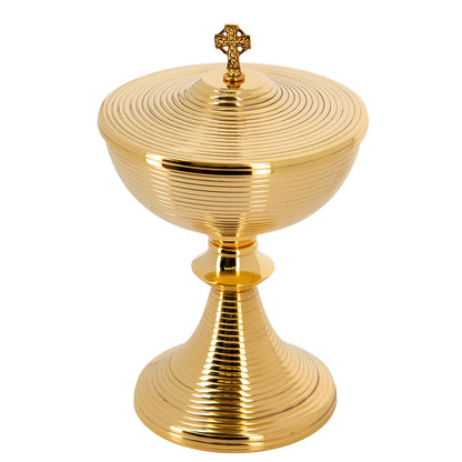 Pisside liturgica in ottone dorato con coperchio – Pisside per la Messa – Altezza 24 cm