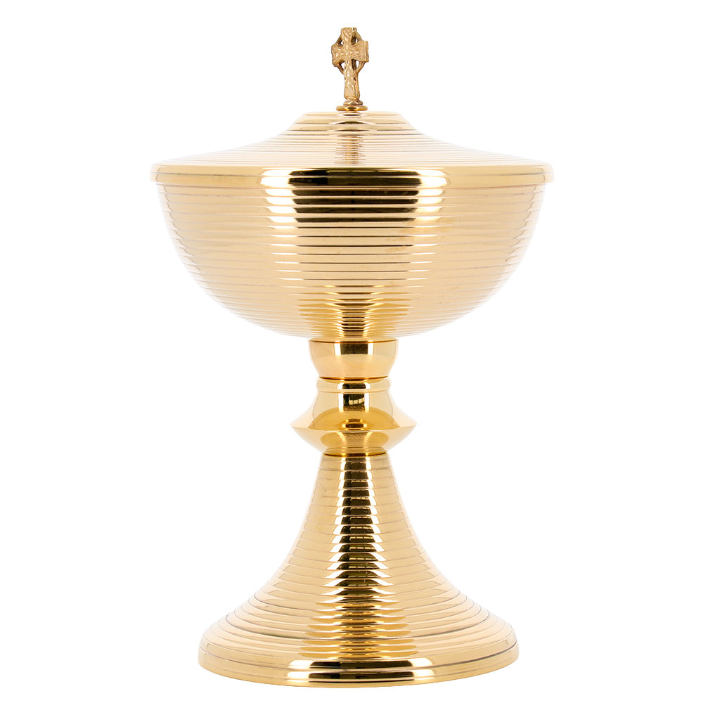 Pisside liturgica in ottone dorato con coperchio – Pisside per la Messa – Altezza 24 cm