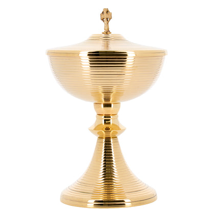 Pisside liturgica in ottone dorato con coperchio – Pisside per la Messa – Altezza 24 cm