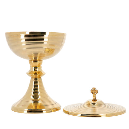 Pisside liturgica in ottone dorato con coperchio – Pisside per la Messa – Altezza 24 cm