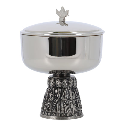 Pisside liturgica in ottone nichelato con base dei 12 Apostoli – Altezza 15 cm
