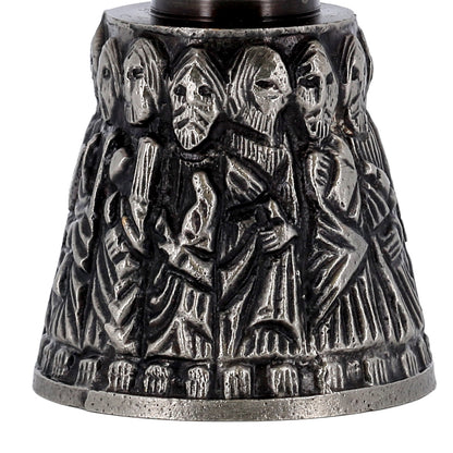 Pisside liturgica in ottone nichelato con base dei 12 Apostoli – Altezza 15 cm