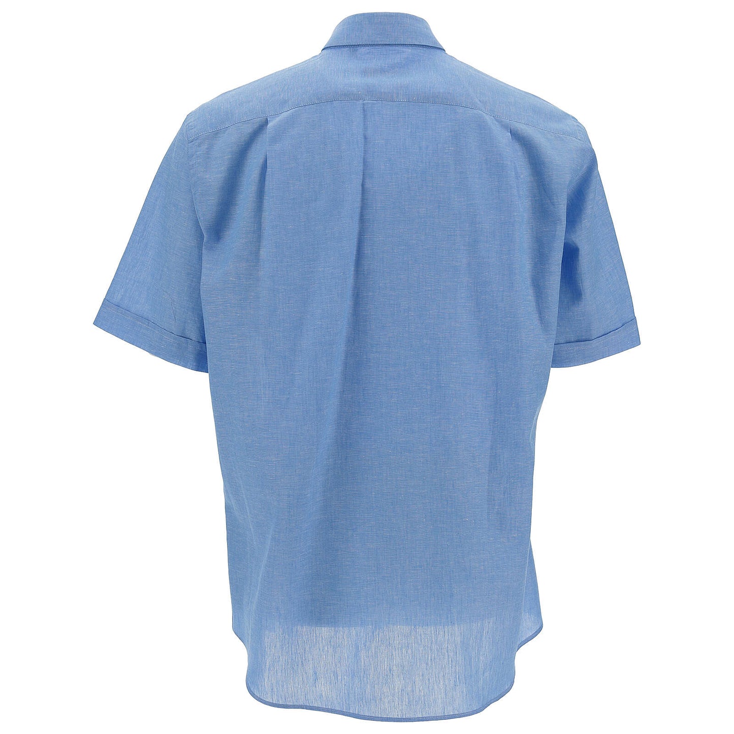 Camicia manica corta, tinta unita, misto lino, collo clergy, celeste. 60%LINO 40%COTONE