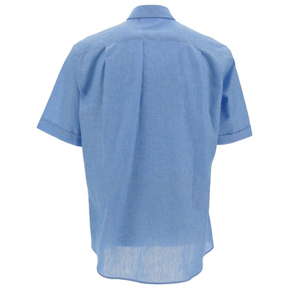 Camicia manica corta, tinta unita, misto lino, collo clergy, celeste. 60%LINO 40%COTONE