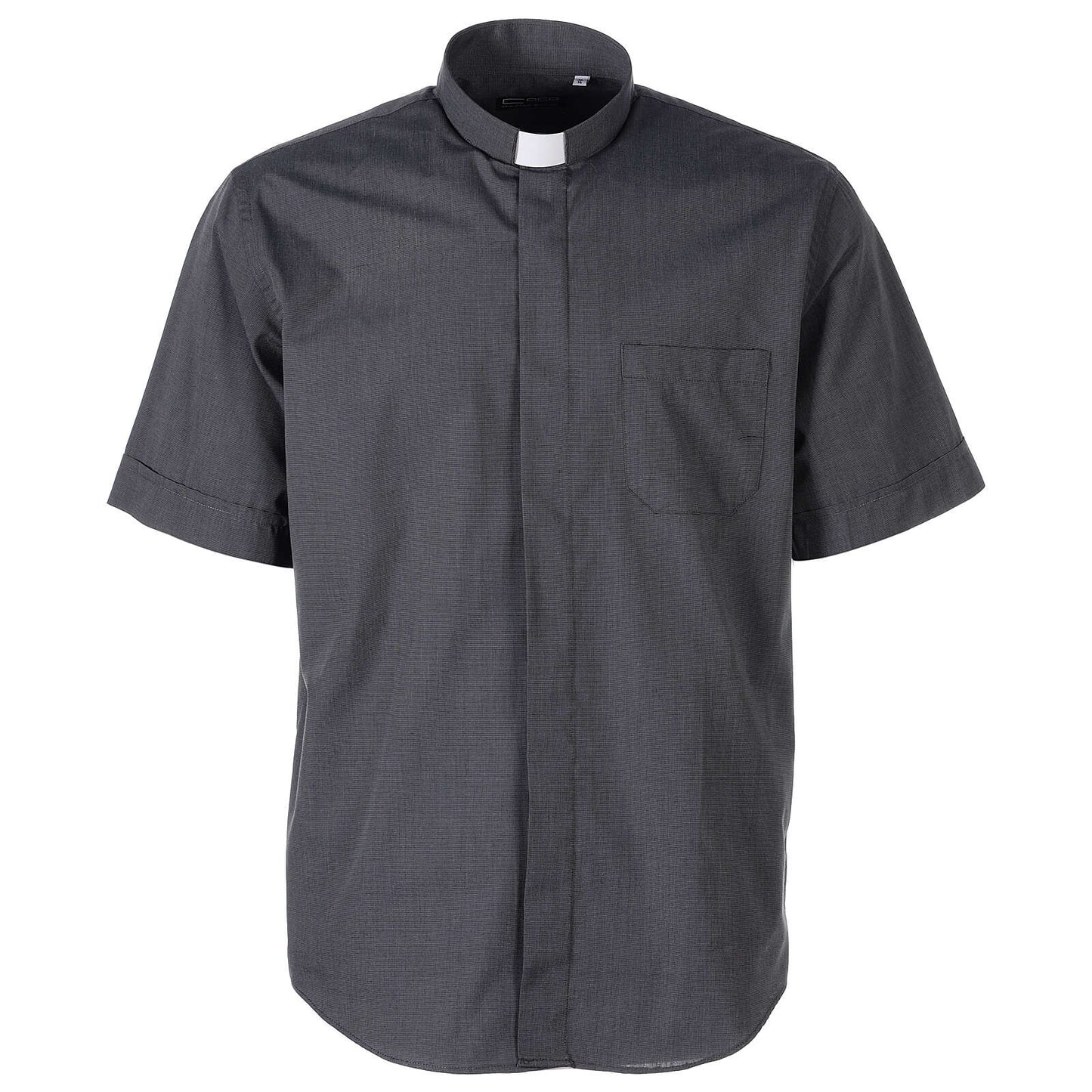 Camicia grigio scuro, manica corta, misto cotone Filo a Filo, collo clergy