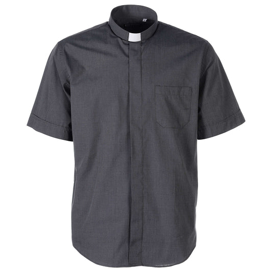 Camicia grigio scuro, manica corta, misto cotone Filo a Filo, collo clergy