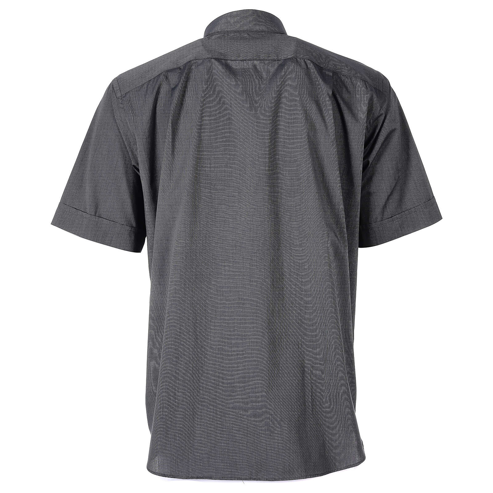 Camicia grigio scuro, manica corta, misto cotone Filo a Filo, collo clergy