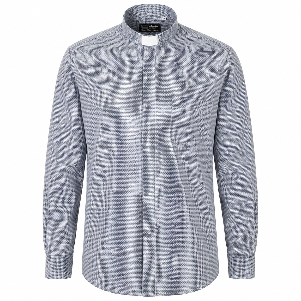 Camicia sacerdotale croce blu manica lunga misto cotone