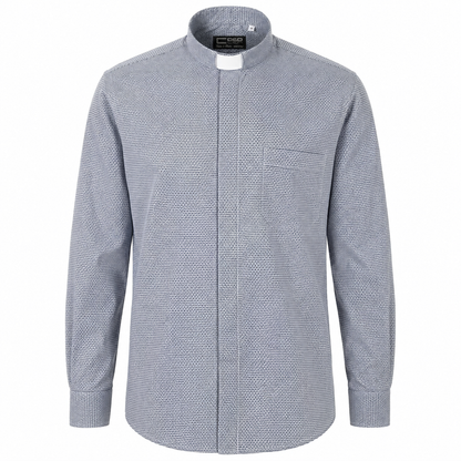 Camicia sacerdotale croce blu manica lunga misto cotone