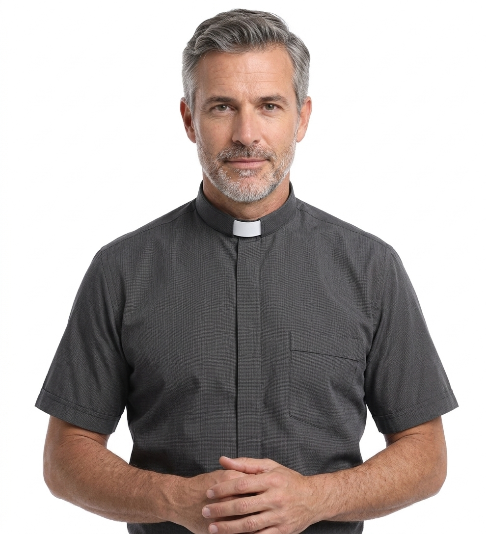 Camicia grigio scuro, manica corta, misto cotone Filo a Filo, collo clergy