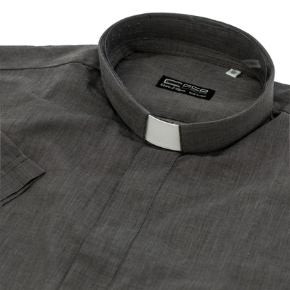 Camicia grigio scuro, manica corta, misto cotone Filo a Filo, collo clergy