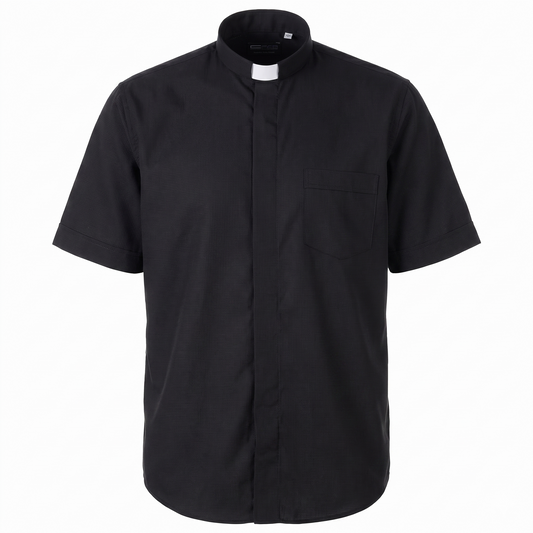 Camicia sacerdotale nera manica corta filo a filo clergy