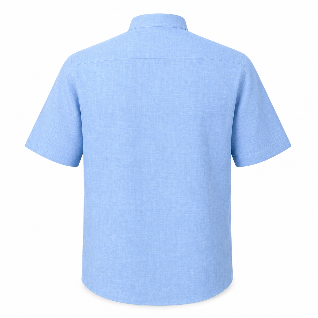Camicia manica corta, tinta unita, misto lino, collo clergy, celeste. 60%LINO 40%COTONE