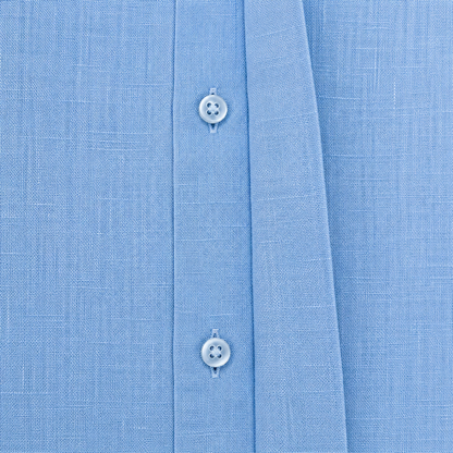 Camicia manica corta, tinta unita, misto lino, collo clergy, celeste. 60%LINO 40%COTONE