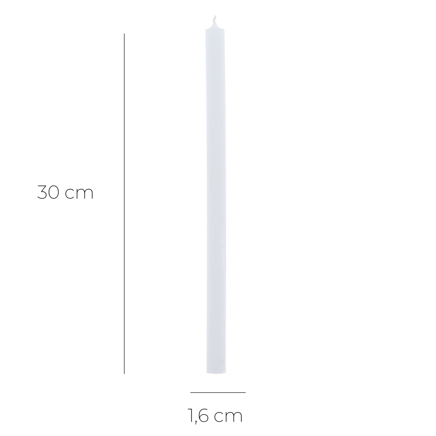 Candela bianca utilizzabile anche per flambeaux e candelora. Misure 30x1,6 cm