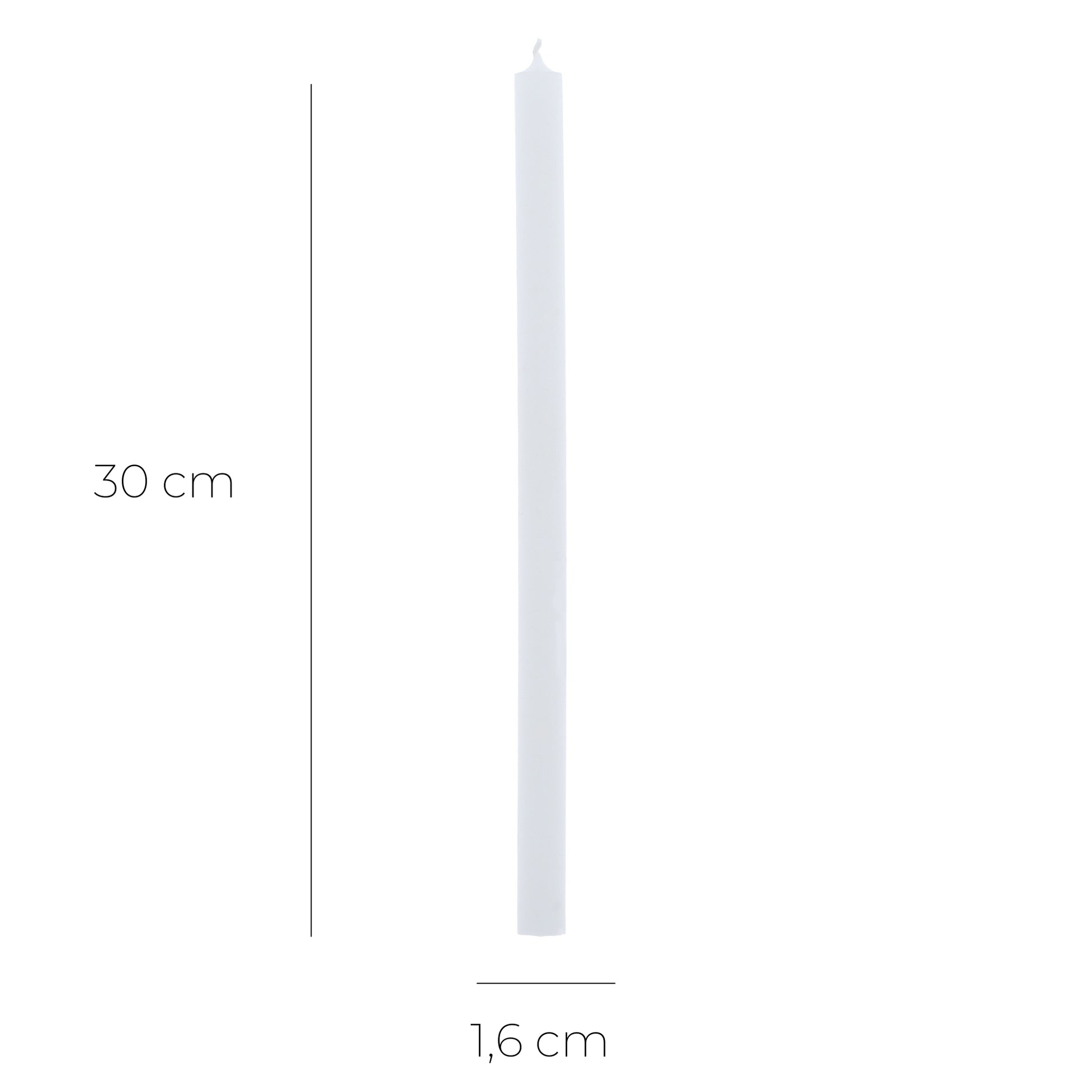Candela bianca utilizzabile anche per flambeaux e candelora. Misure 30x1,6 cm