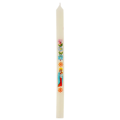 Candela Ceriola per la Candelora con Madonna col Bambino. Candela Religiosa della Luce