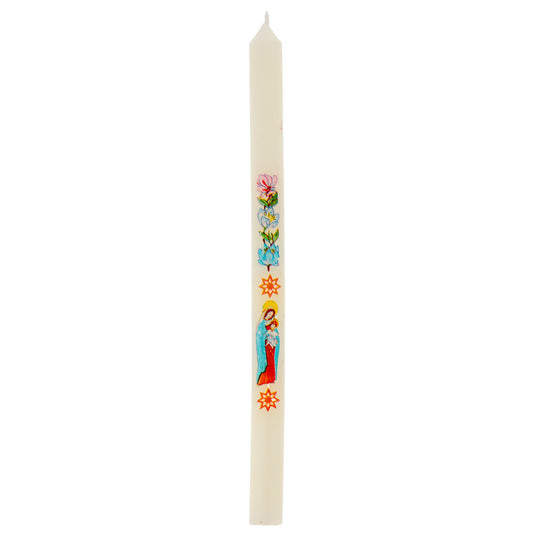 Candela Ceriola per la Candelora con Madonna col Bambino. Candela Religiosa della Luce