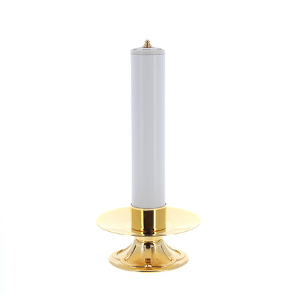 Coppia di candelieri completi di candele a cera liquida e cartucce. Dimensioni candele 5x25 cm