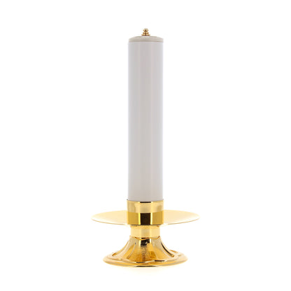 Coppia di candelieri completi di candele a cera liquida e cartucce. Dimensioni candele 5x25 cm