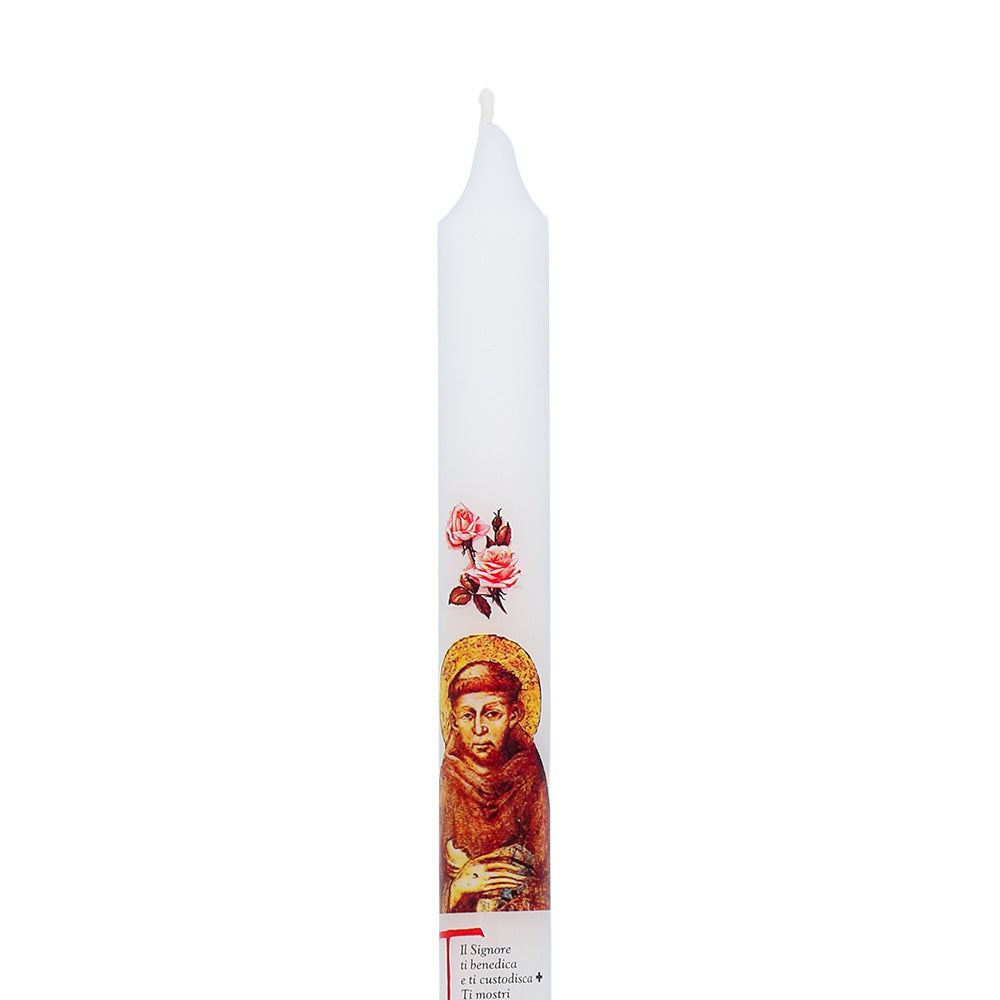 Candela votiva religiosa di San Francesco d’Assisi – Ostensione 2026 – Idea regalo devozionale 2×27 cm
