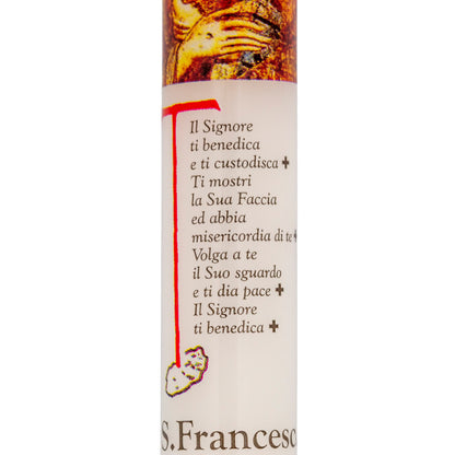 Candela votiva religiosa di San Francesco d’Assisi – Ostensione 2026 – Idea regalo devozionale 2×27 cm