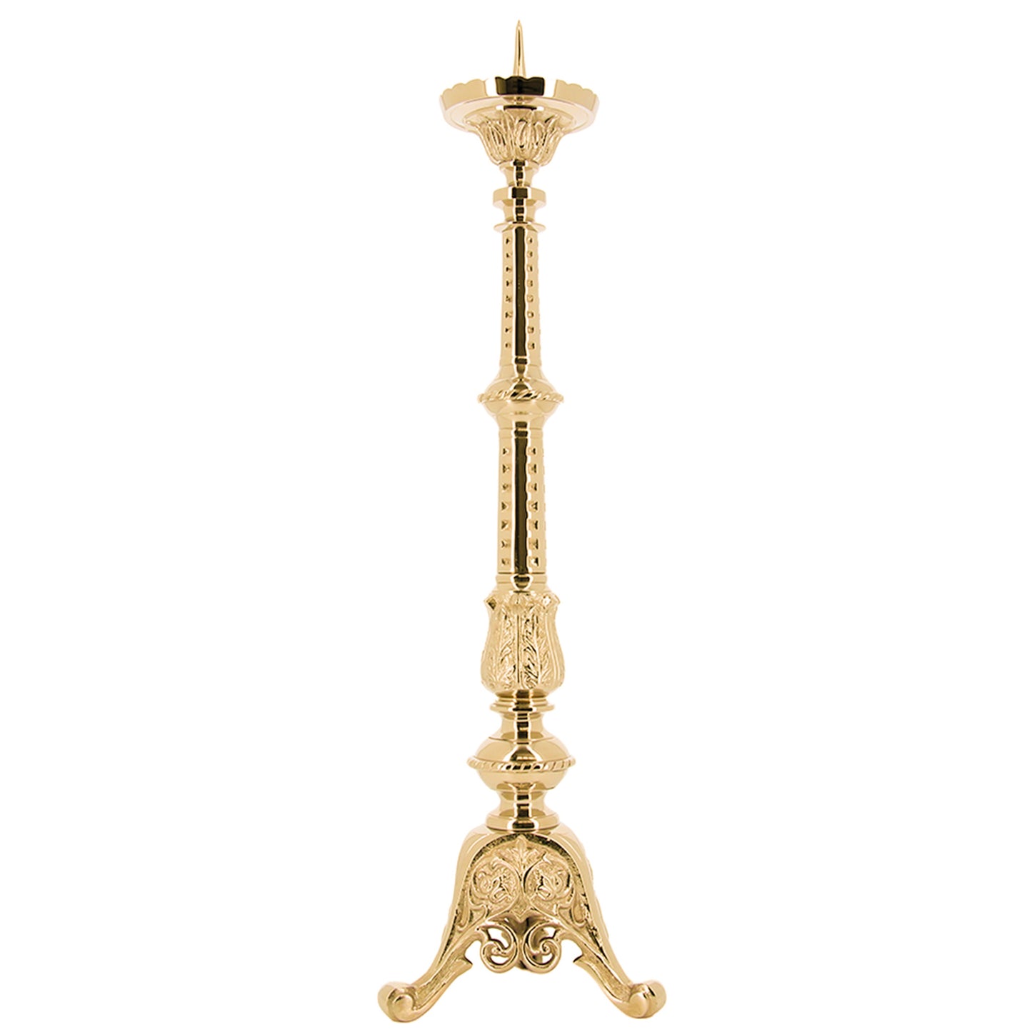 Candeliere liturgico in ottone dorato – Altezza 62 cm