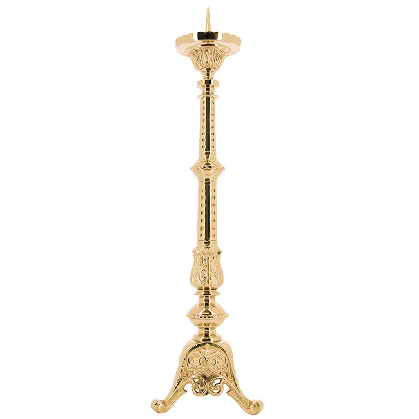 Candeliere liturgico in ottone dorato – Altezza 62 cm