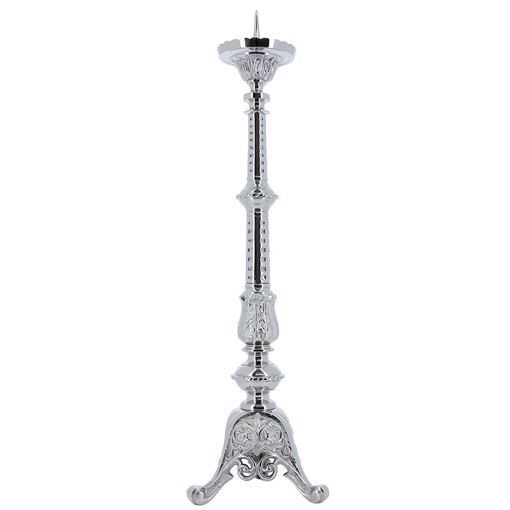 Candeliere liturgico in ottone nichelato – Altezza 62 cm