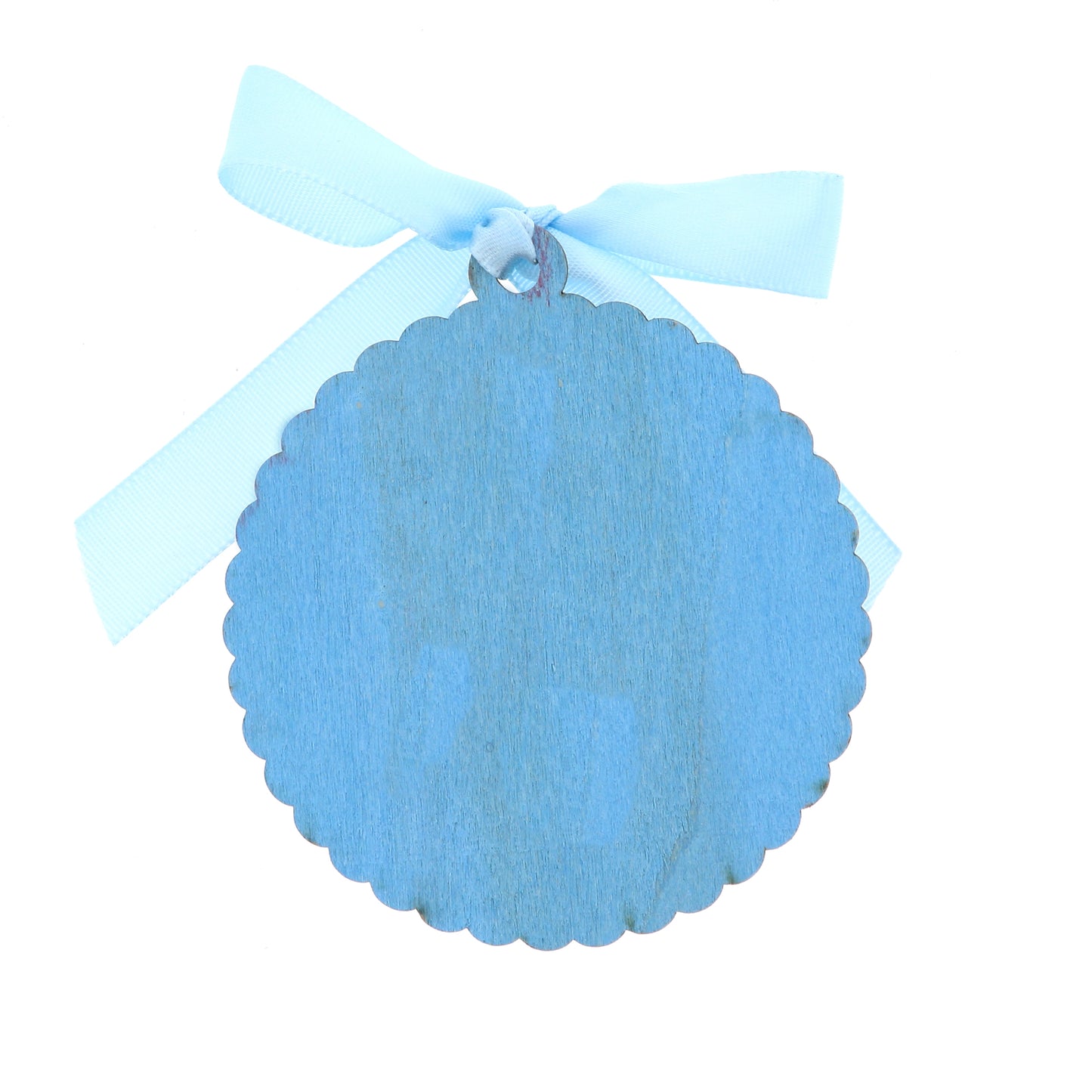 Capoculla in legno con placca Madonna con Bambino in bilaminato d'argento. Diametro 8 cm