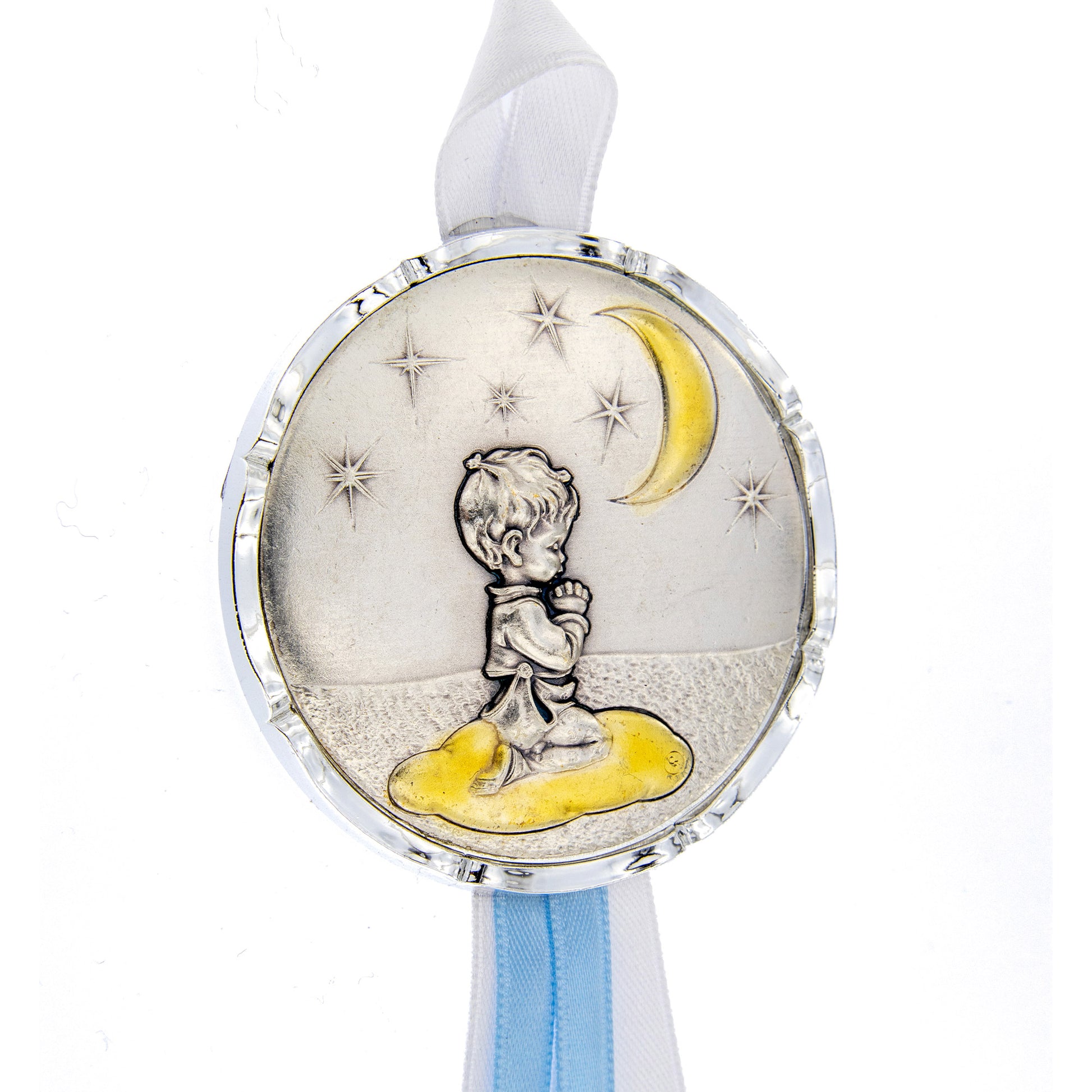 Capoculla Bambino/a in preghiera con nastrino abbinato. Diametro 6,7 cm