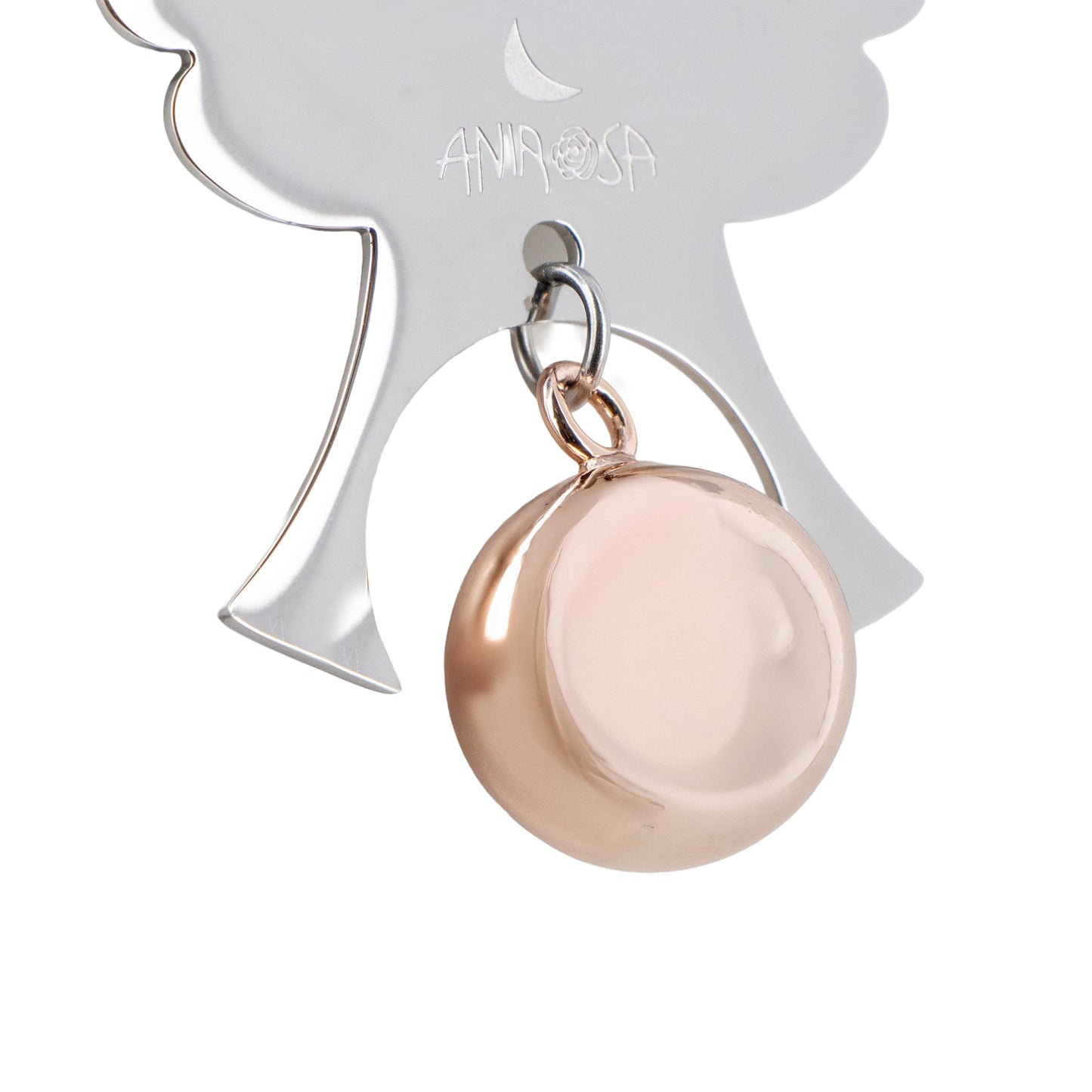 Sopraculla Angelo rosè con fiocco rosa e sfera Chiama Angeli in ottone argentato