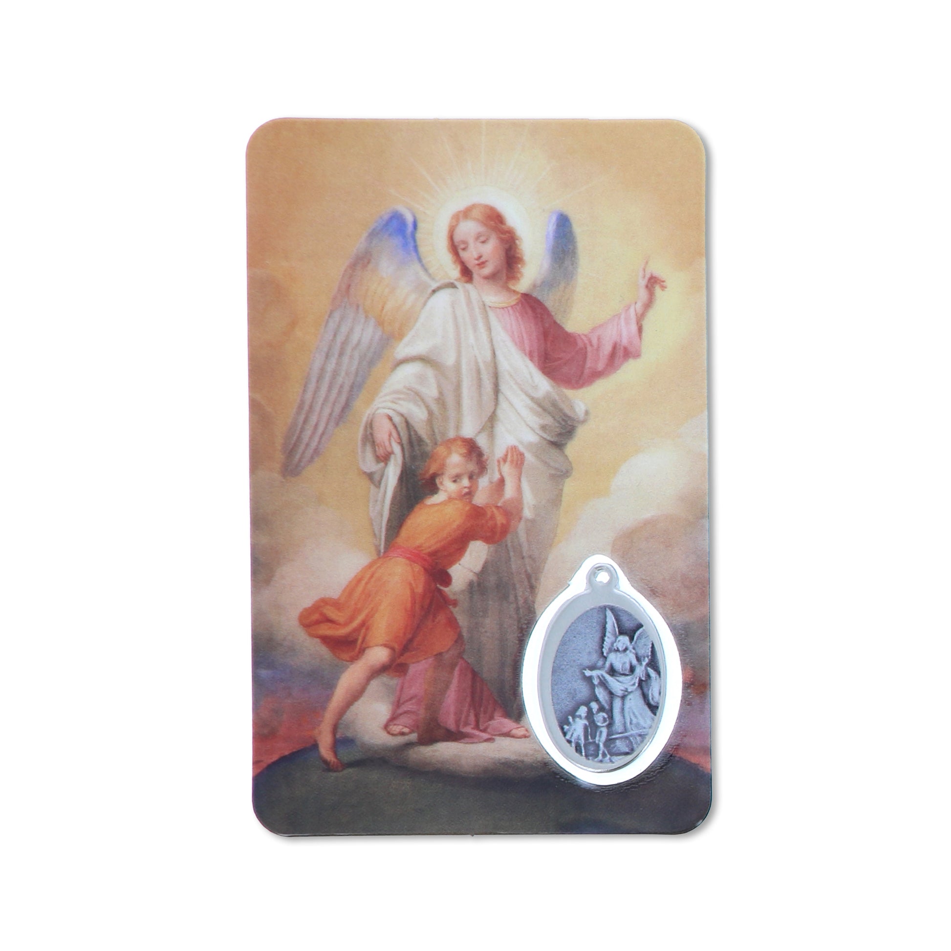 Card plastificata Angelo Custode, da collezione. Dimensioni 5,5x8,5 cm