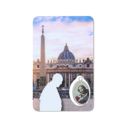 Card plastificata Papa Francesco, da collezione. Dimensioni 5,5x8,5 cm