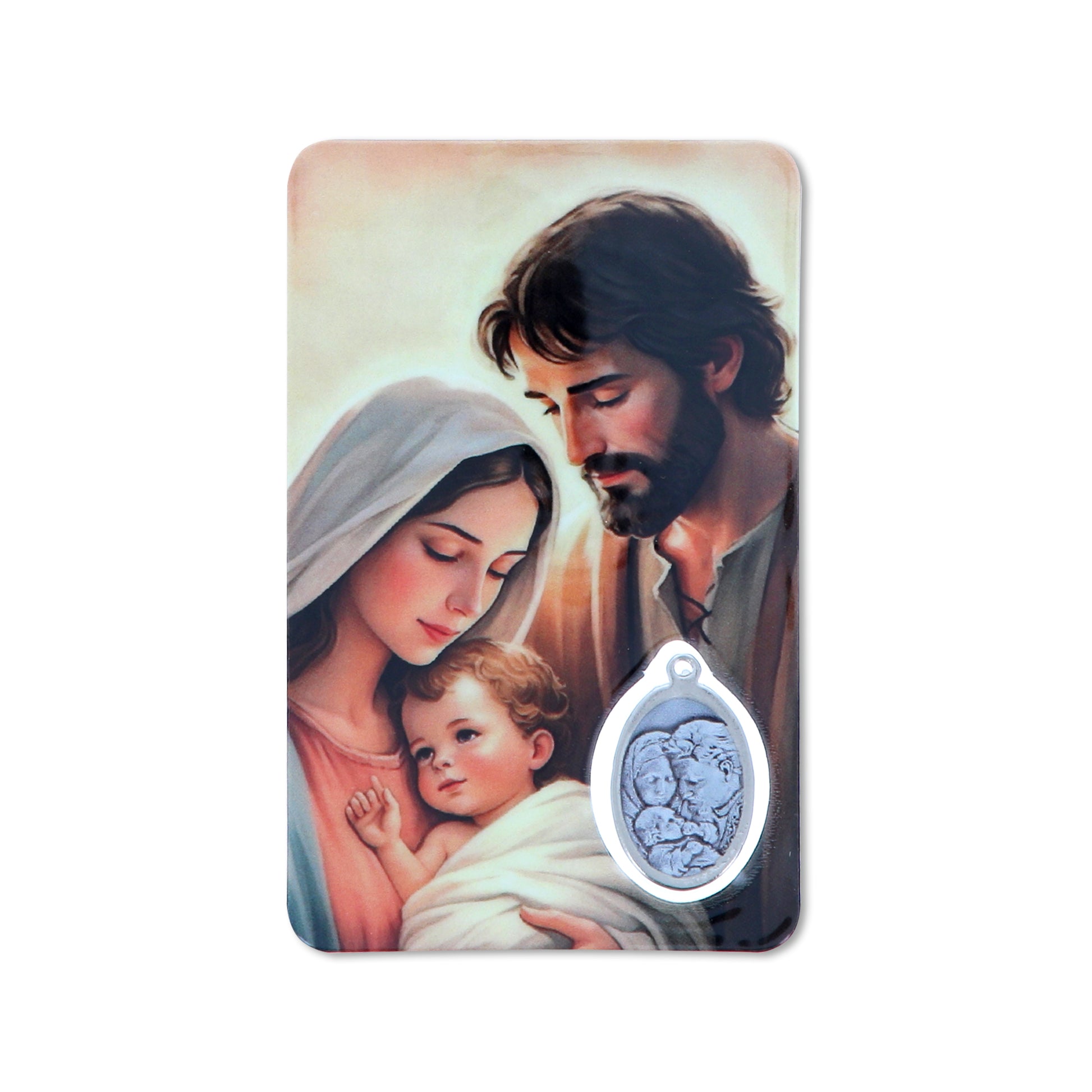 Card plastificata Sacra Famiglia, da collezione. Dimensioni 5,5x8,5 cm