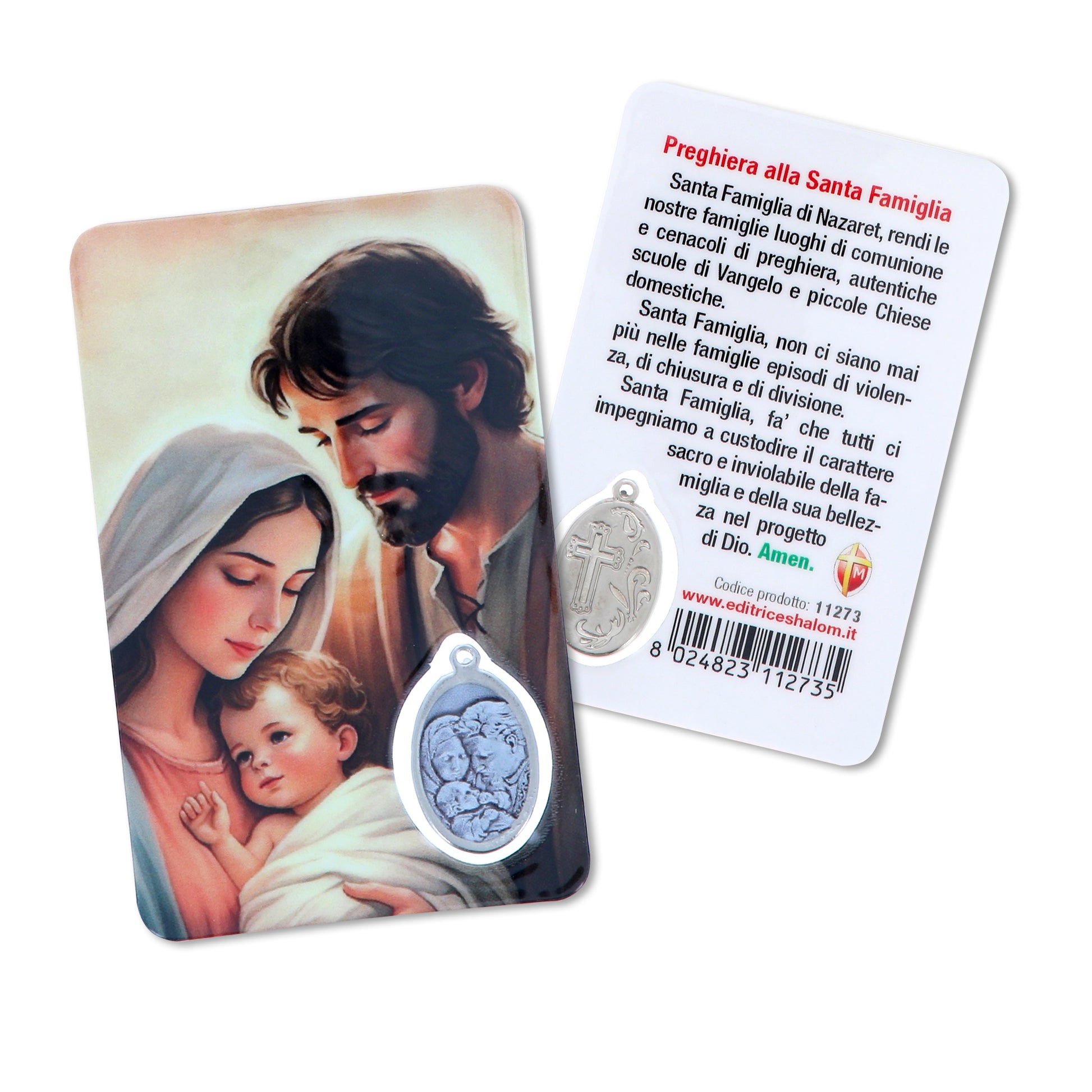 Card plastificata Sacra Famiglia, da collezione. Dimensioni 5,5x8,5 cm