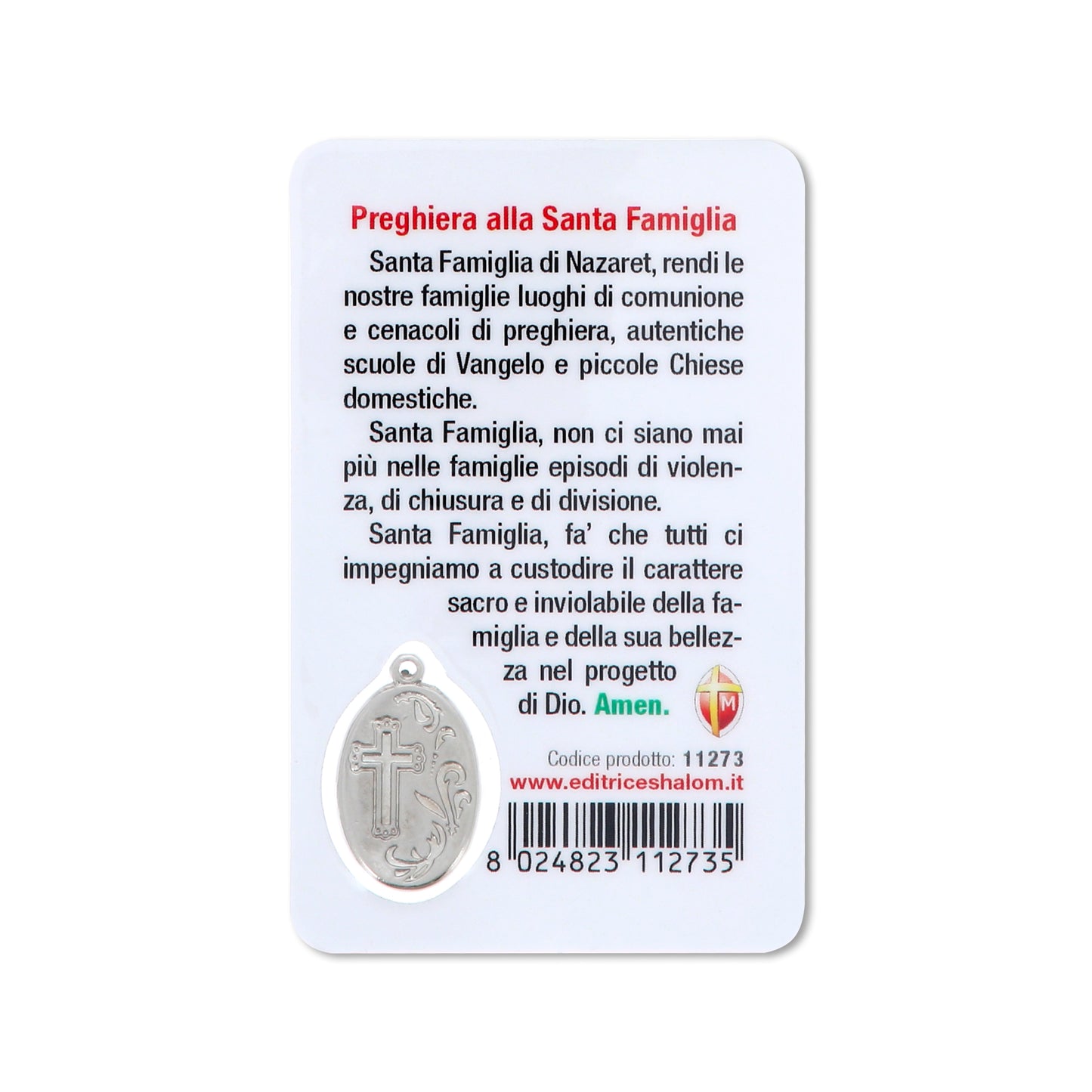 Card plastificata Sacra Famiglia, da collezione. Dimensioni 5,5x8,5 cm