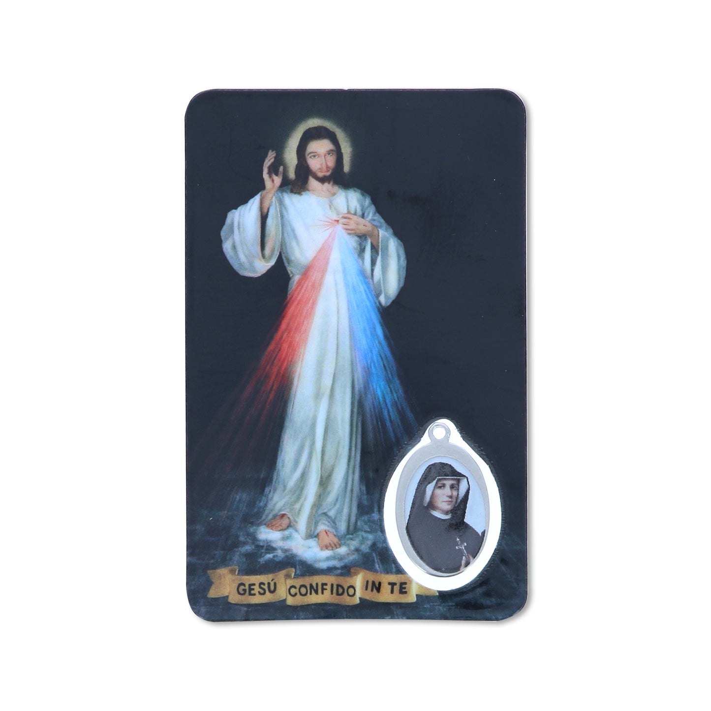 Card plastificata Divina Misericordia, da collezione. Dimensioni 5,5x8,5 cm