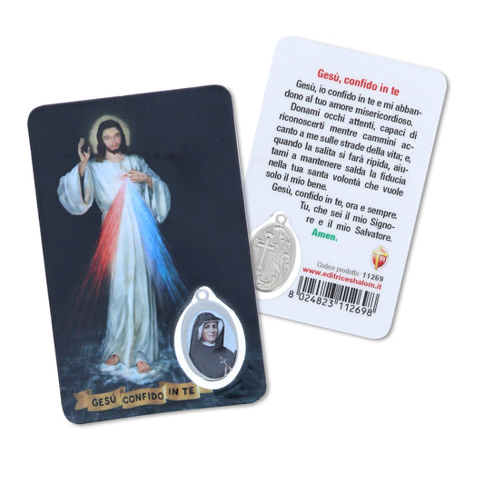 Card plastificata Divina Misericordia, da collezione. Dimensioni 5,5x8,5 cm