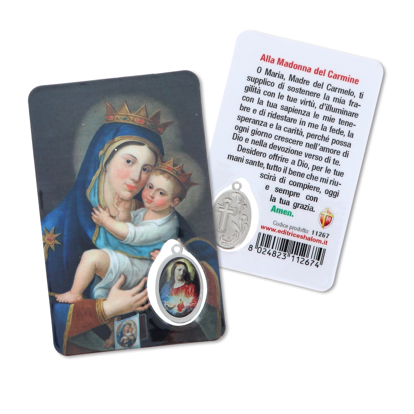 Card plastificata Madonna del Carmelo, da collezione. Dimensioni 5,5x8,5 cm
