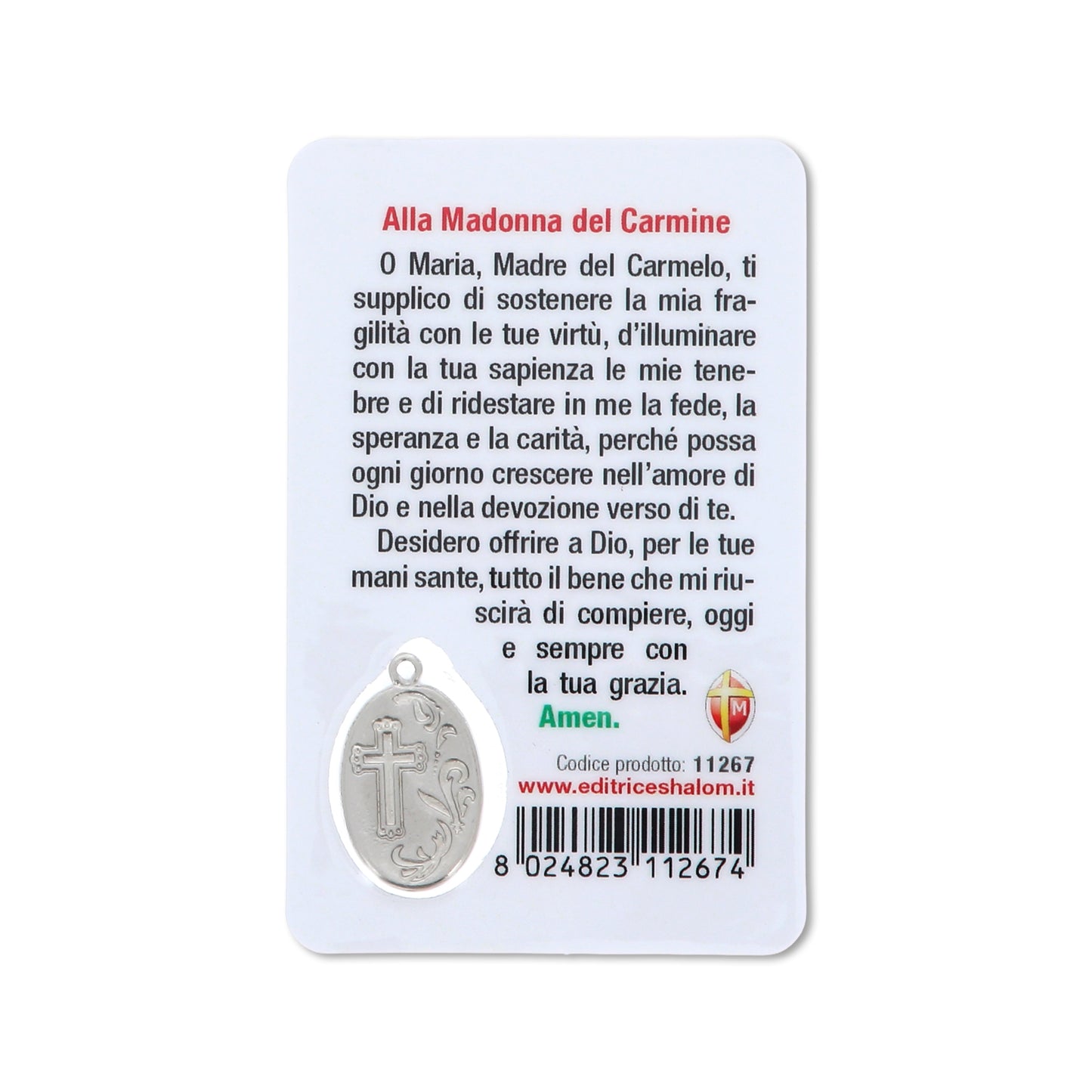 Card plastificata Madonna del Carmelo, da collezione. Dimensioni 5,5x8,5 cm
