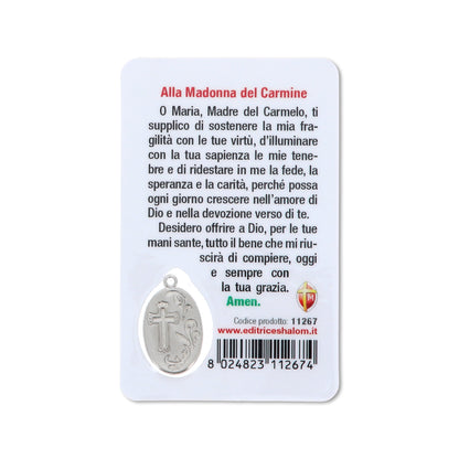 Card plastificata Madonna del Carmelo, da collezione. Dimensioni 5,5x8,5 cm
